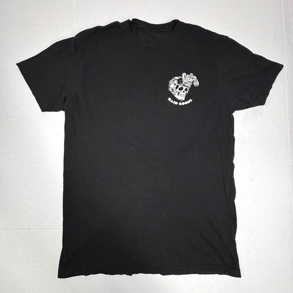 Raid Goons Stack Bodies Grim Reaper Skulls Graphic T Shirt Black Mens Medium EUC - Picture 2 of 6